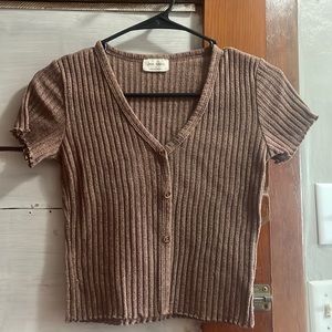 Brown Short Sleeve Crop Top